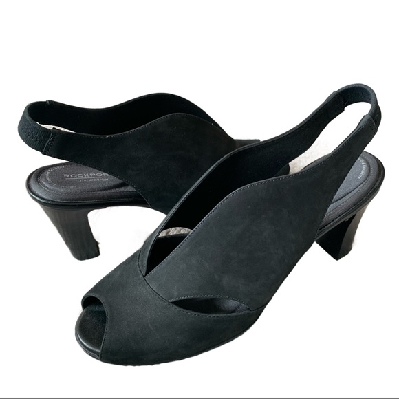 Rockport Shoes - Rockport Total Motion V Sling Black open toe leather heels size 7.5